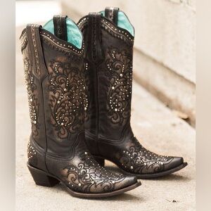 Corral Metallic Black Embroidered Vintage Western Boots C2887